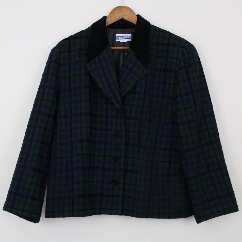Pendleton Black/Blue/Green Textured Plaid Blazer